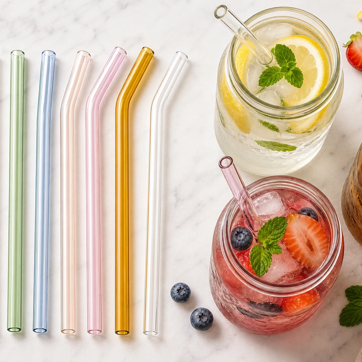 8 Pack Combo Glass Straws for Mason Jars + Cleaner
