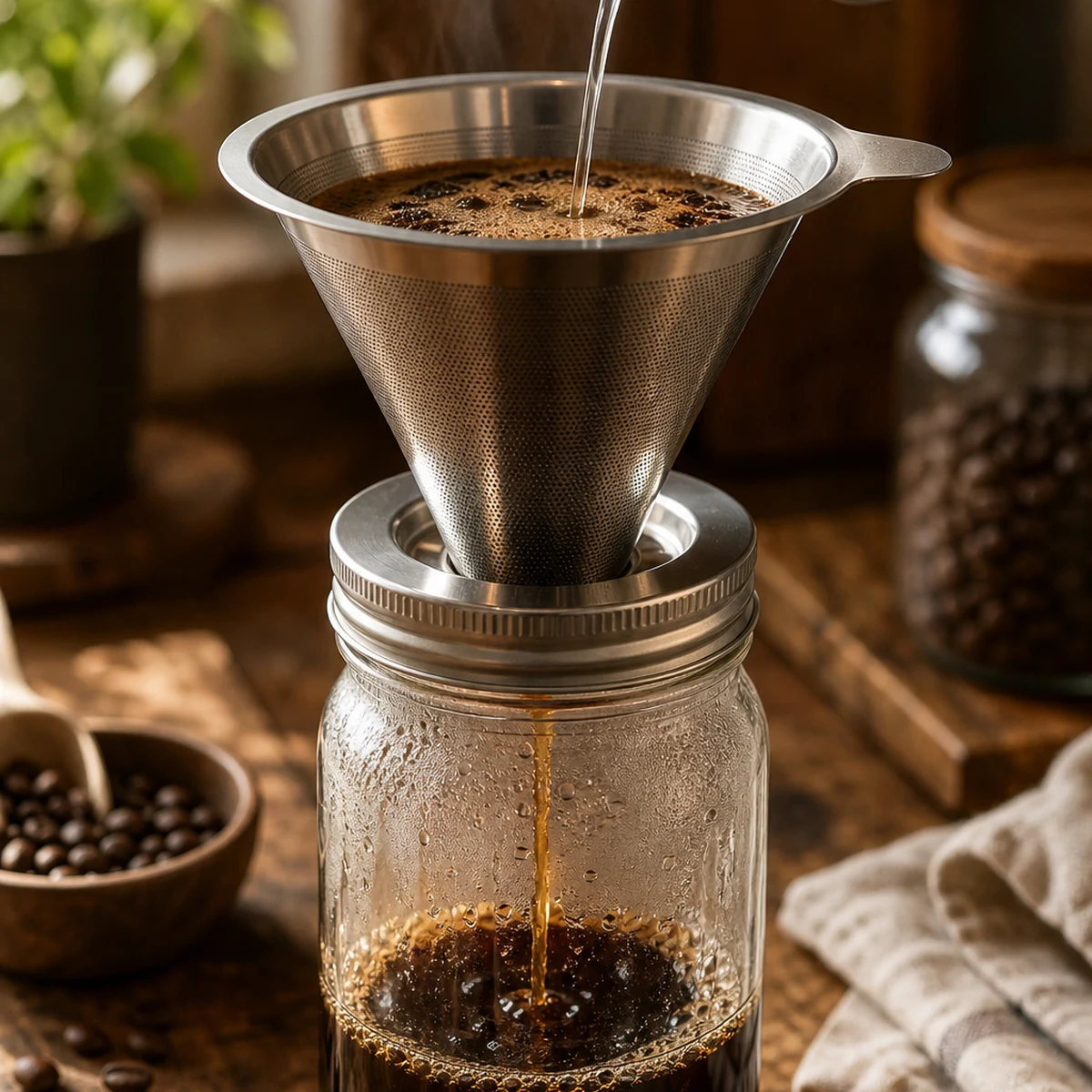 Pour Over Drip Coffee Stainless Steel Filter for Mason Jars